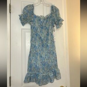 New Blue Floral Dress with Ruffle Hem